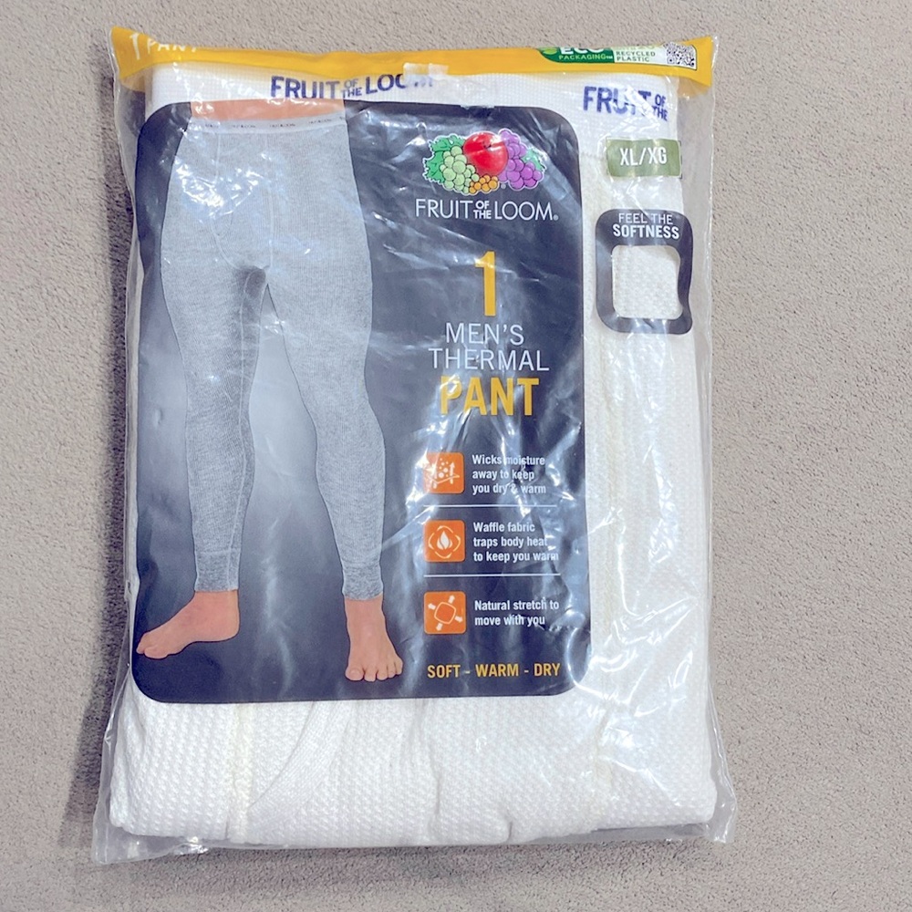 NWT Fruit of the Loom Mens Thermal Bottom Dual Defense Waffle Knit Pants Size XL
